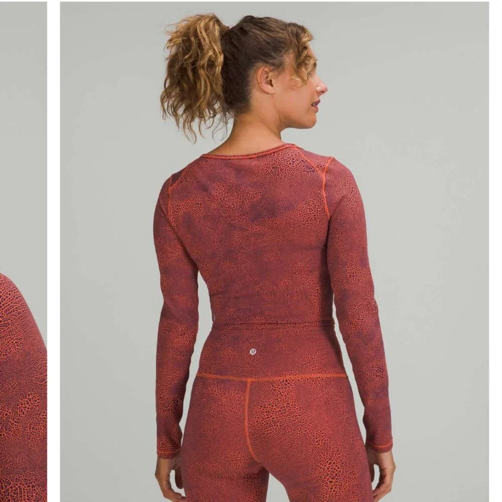 Lululemon Wunder Train Cropped Long Sleeve Shirt - Crackle Glaze Vintage Red